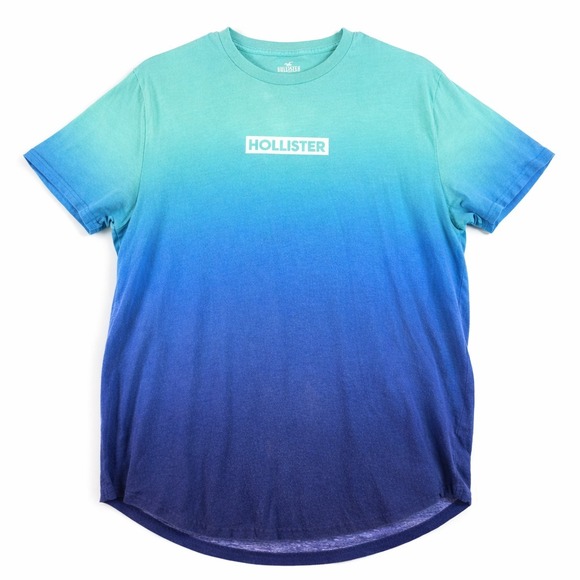 Hollister Other - Hollister Mens Large Ombre Gradient T Shirt Blue Teal Logo Graphic Short Sleeve